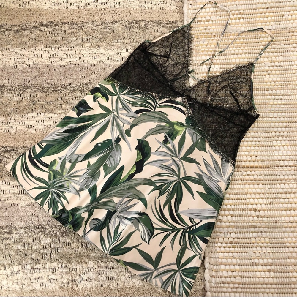 Victoria’s Secret Pink Green Tropical Lace Plunge Chemise Slip